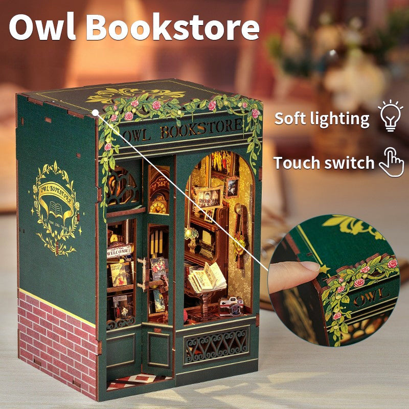 Owl Bookstore model with soft lighting and touch switch feature