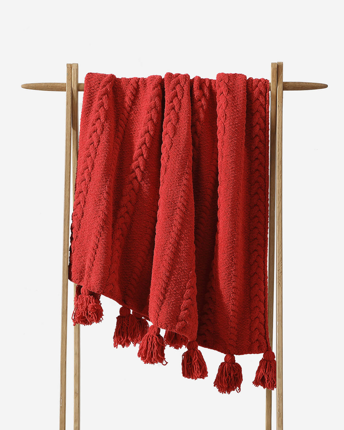 Rouge Braided Pom Pom Throw, Sunday Citizen