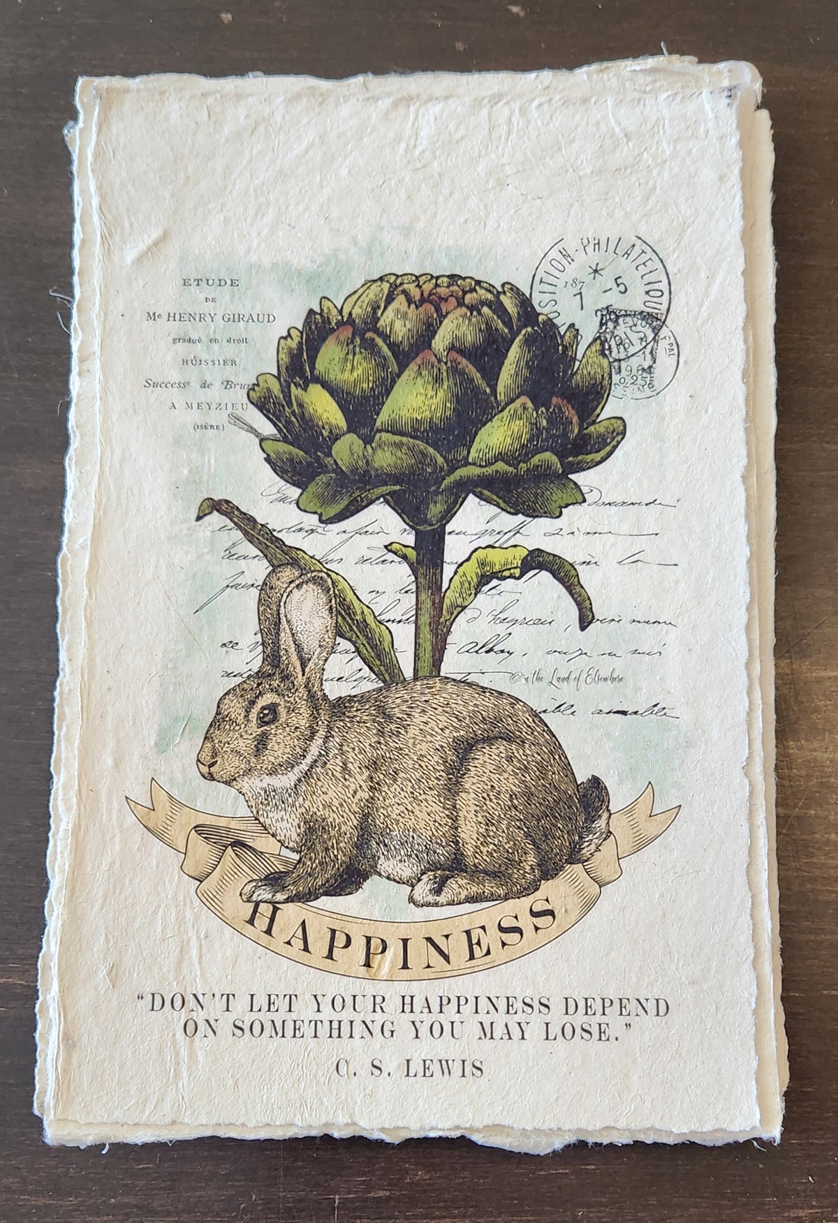 Inspirational Quote with Rabbit on Handmade Paper Print