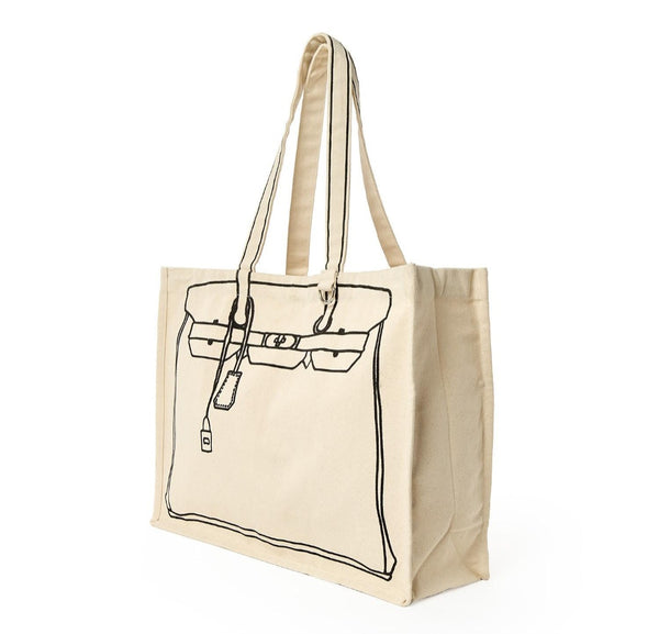 Tote de Luxe Cotton Canvas Tote with Sketch Bag Motif - Cotton Canvas