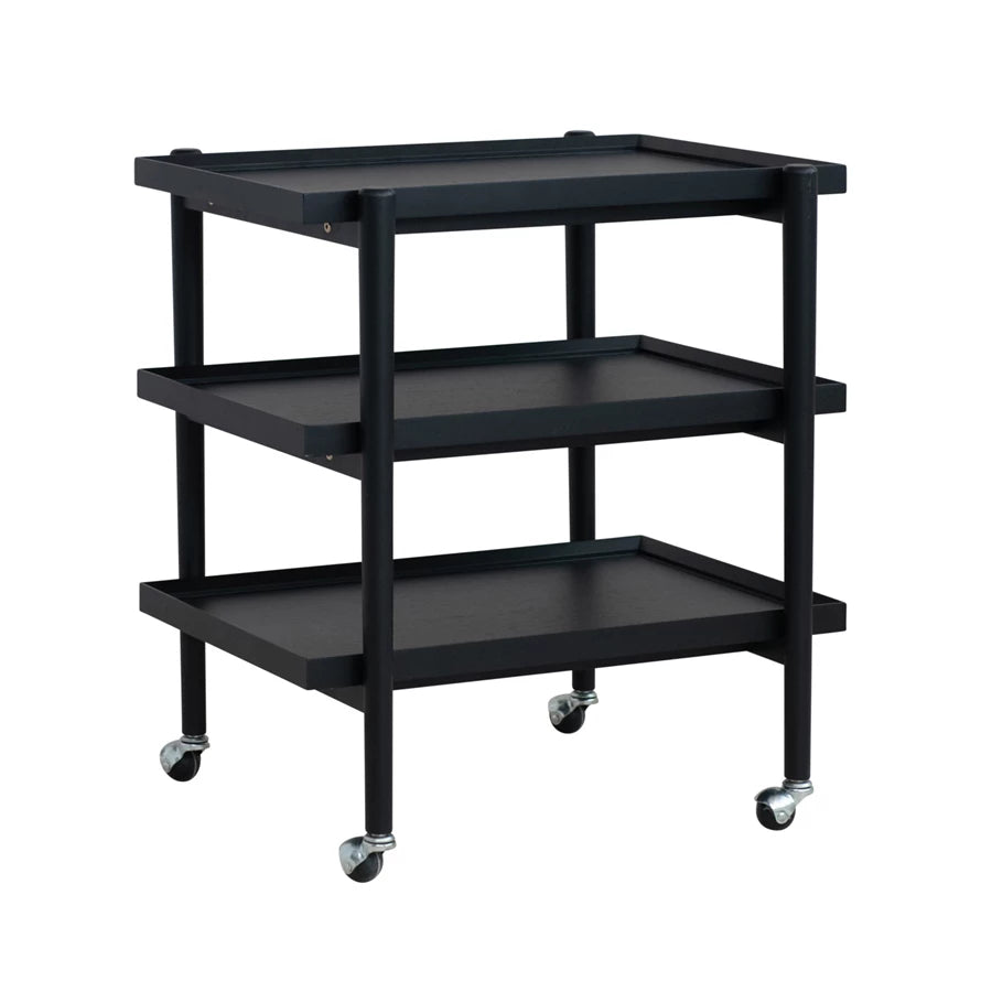 Rubberwood 3-Tier Bar Cart on Casters with Removable Tray/Shelf