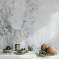 Hand-Painted Stoneware Bowl with Design, Cream Color, Brown & Green