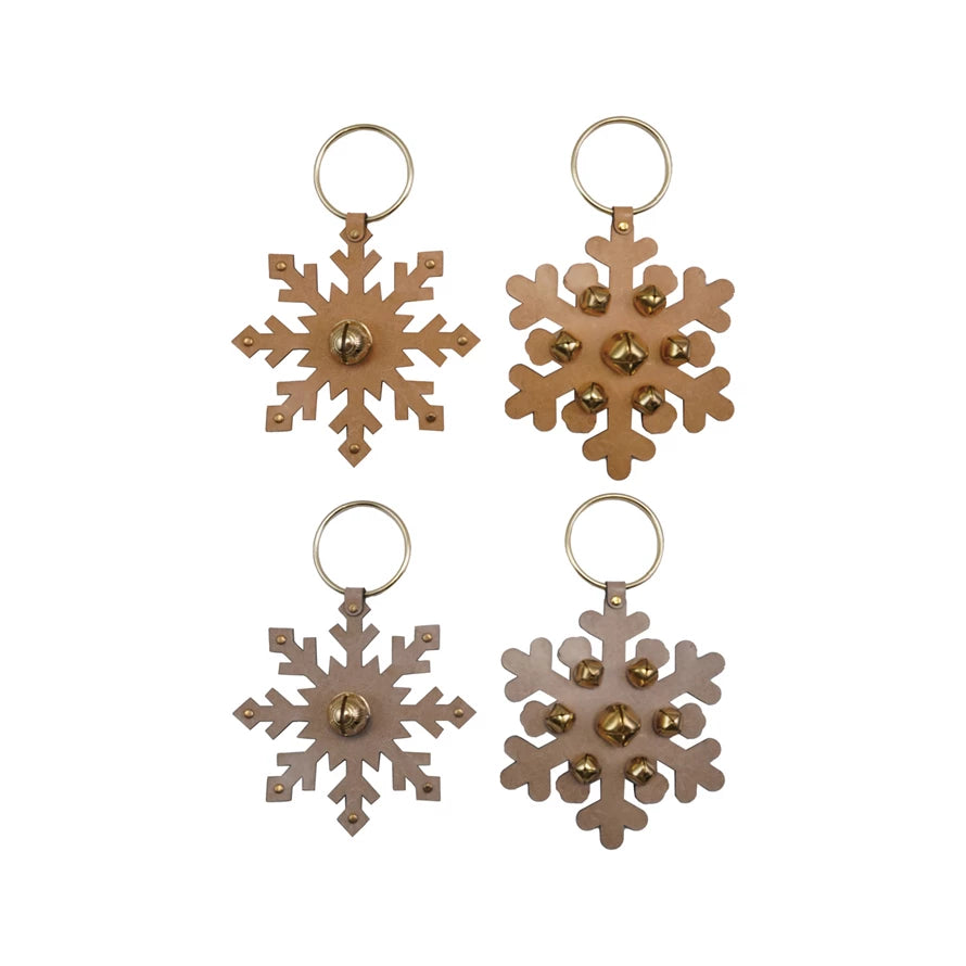 Leather Snowflake Door Hanger with Jingle Bells