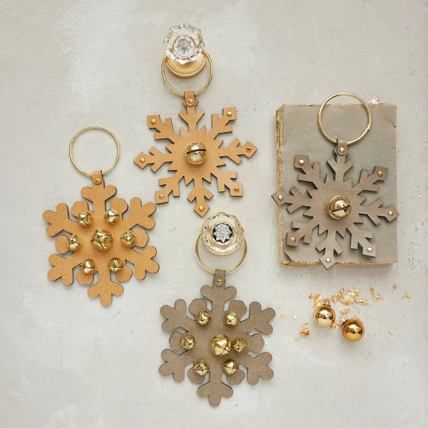 Leather Snowflake Door Hanger with Jingle Bells