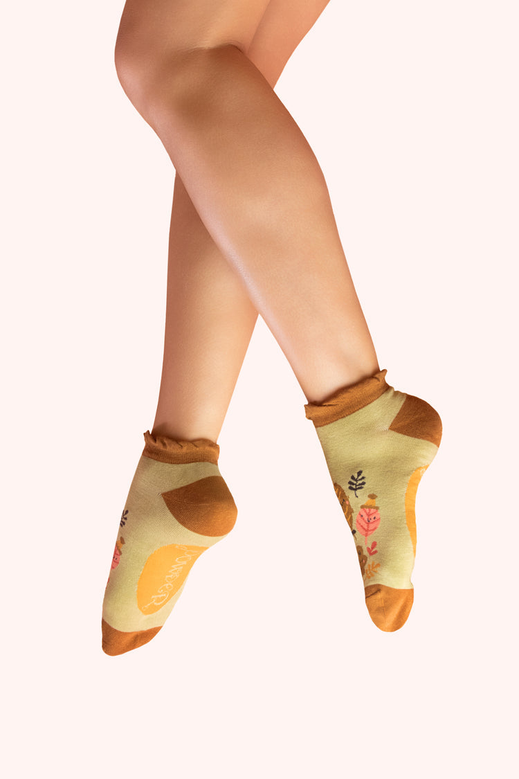 Sage Happy Leaves - Trainer Socks
