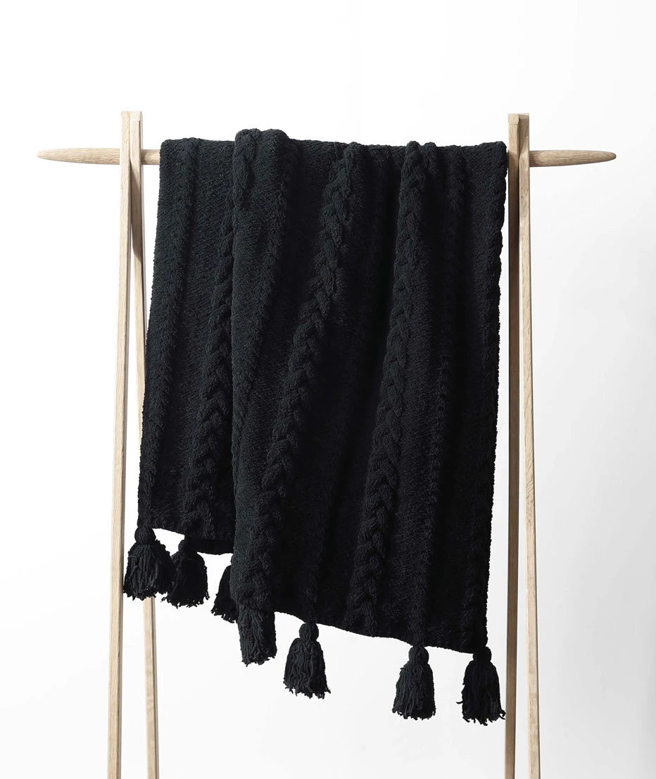 Black Braided Pom Pom Throw - Sunday Citizen