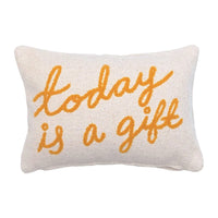 Small Embroidered "Today is a Gift" Lumbar Pillow