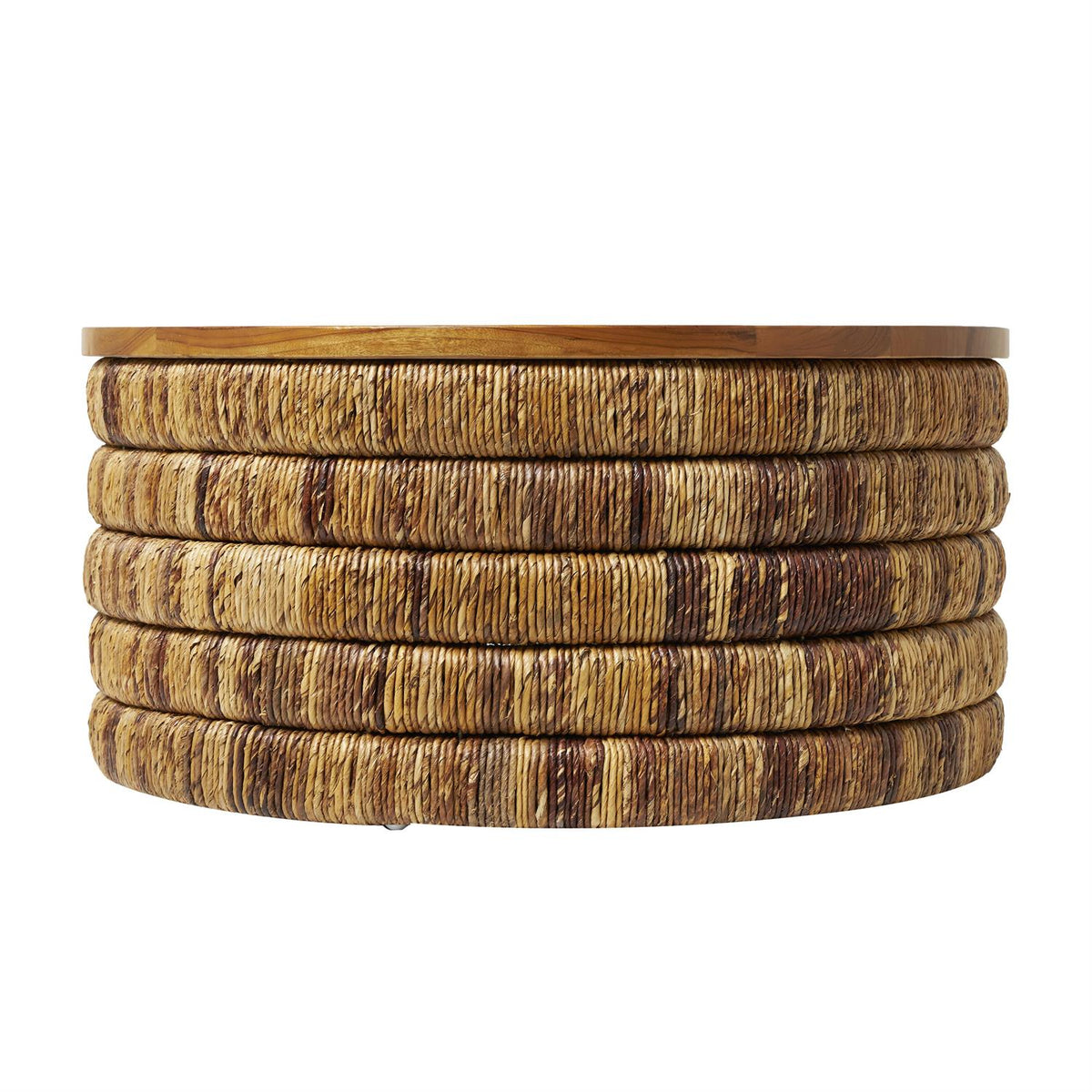 Seagrass Handwoven Coffee Table with Teak Wood Top