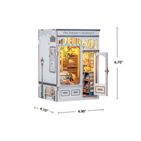 Model of a bookshop with dimensions displayed on a white background