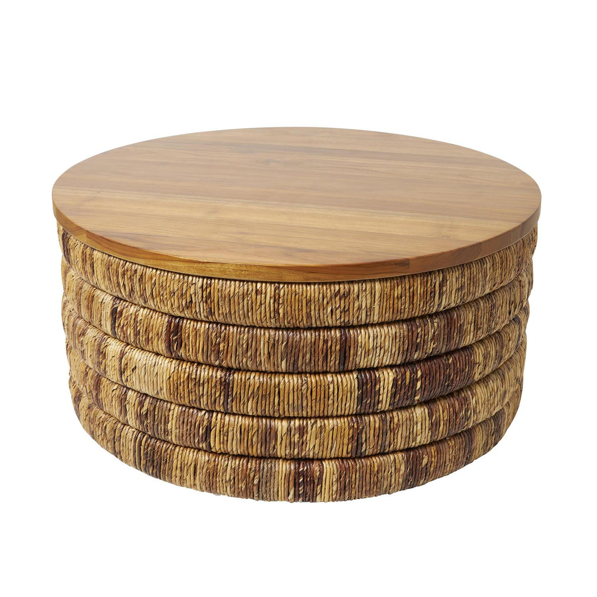 Seagrass Handwoven Coffee Table with Teak Wood Top