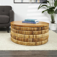Seagrass Handwoven Coffee Table with Teak Wood Top