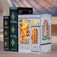 Model of a bookstore with decorative books in front
