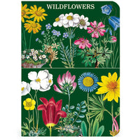 Notebook cover with colorful wildflower illustration on a green background
