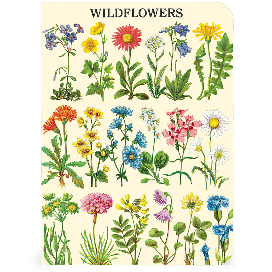 Notebook cover with illustrations of various wildflowers on a beige background