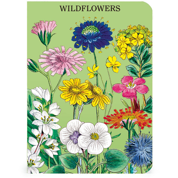 Notebook cover with colorful wildflower illustration on a green background