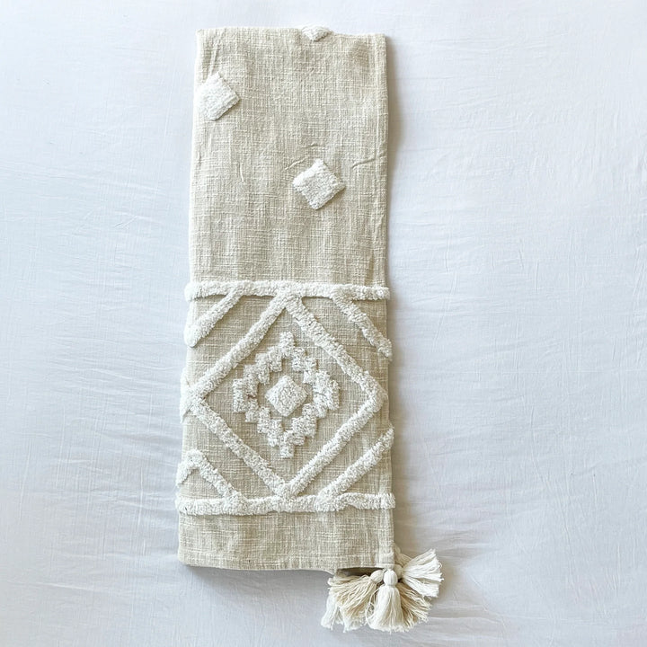 Patina Vie Diamond Tufted Cotton Throw Blanket with Tassels - Alabaster
